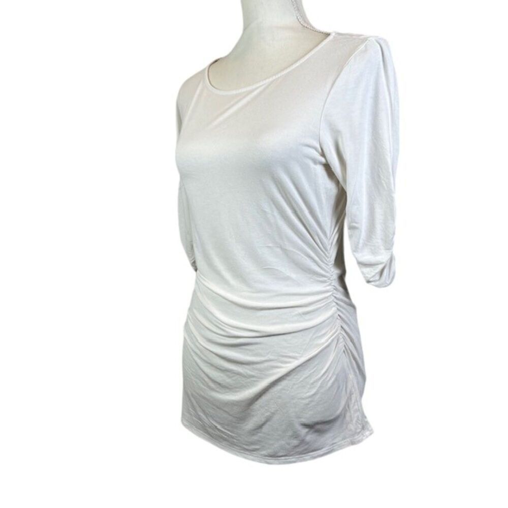 BLACK Label Saks‎ Fifth Avenue 1/2 Sleeve Ruched White Scoop Neck Size Medium